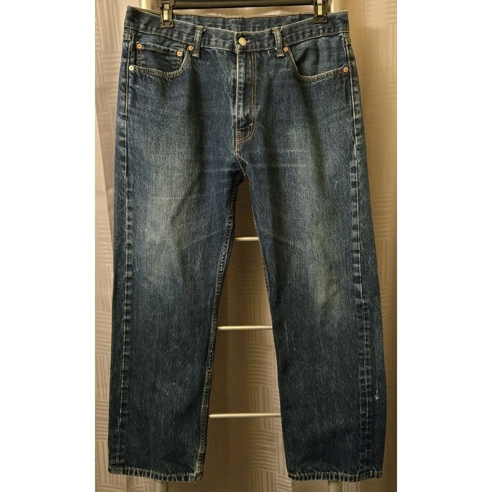 Levis 505 Mens Blue Jeans Dark Wash Denim Straight Pants 38x30 (Fits 36x28) Flaw